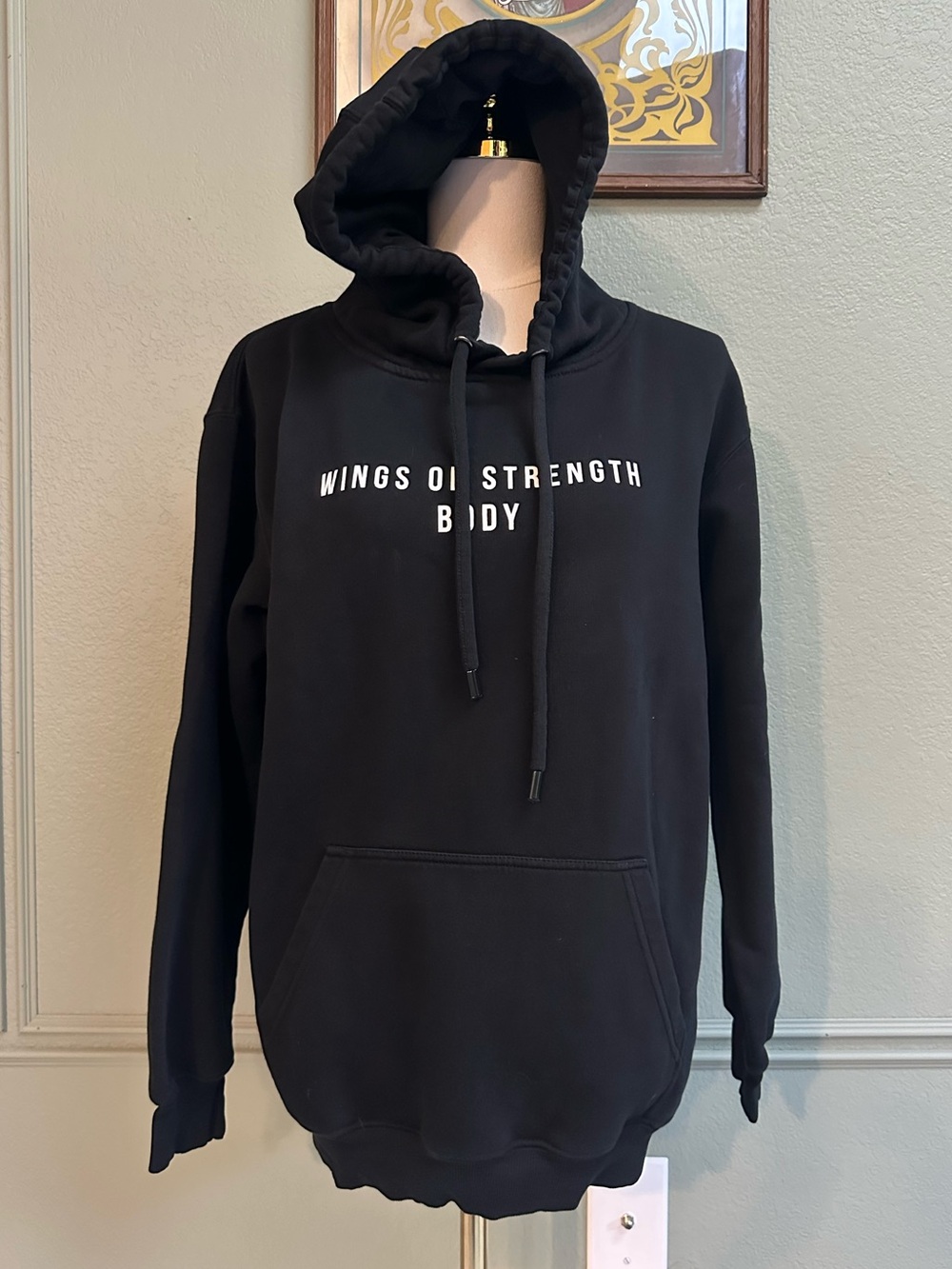 “Wings of Strength Body” Black Hooded Sweatshirt - M